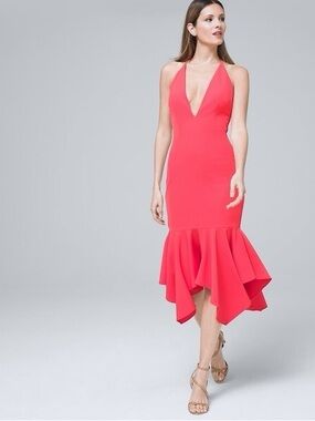 Aidan by Aidan Mattox 6 Red Halter Crepe Midi Formal Cocktail Holiday Dress